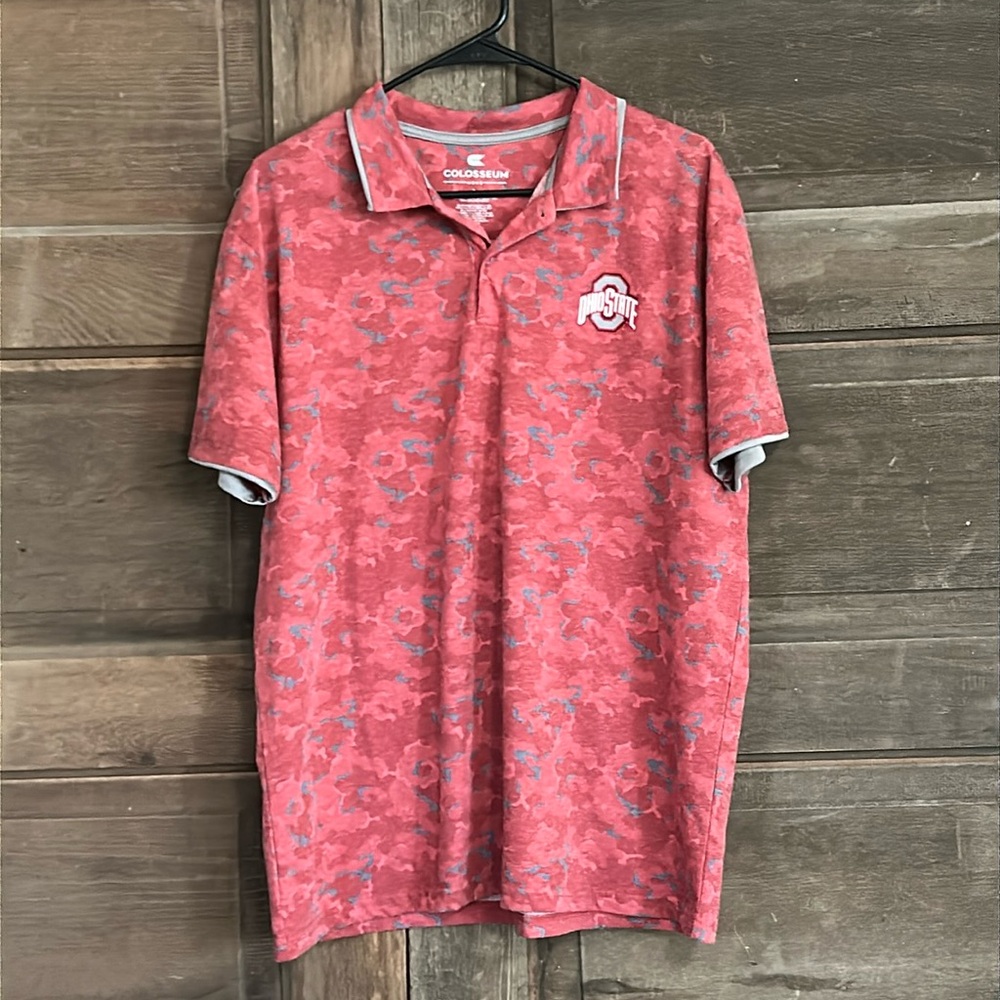 Men's Colosseum Scarlet Ohio State Buckeyes OSU Camo Print Golf‎ Polo Size Large